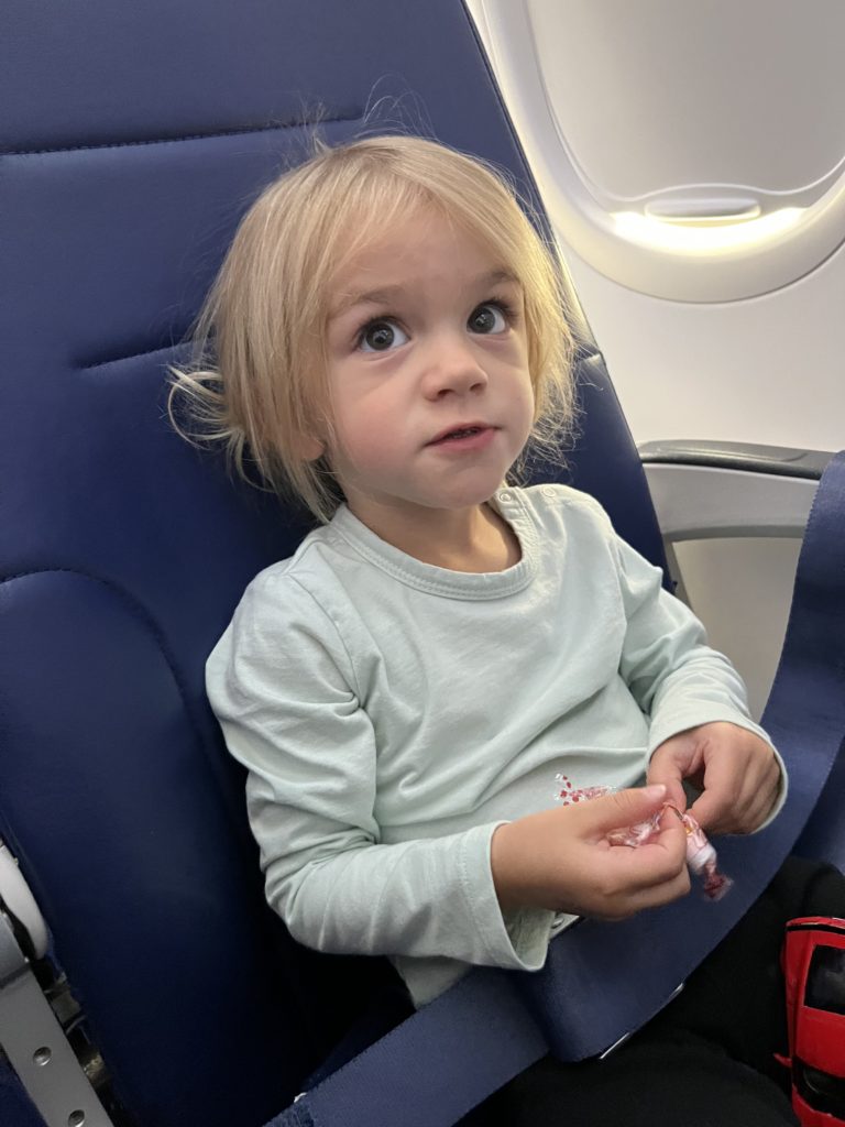 blog post discussing best toys for traveling with a toddler. 
